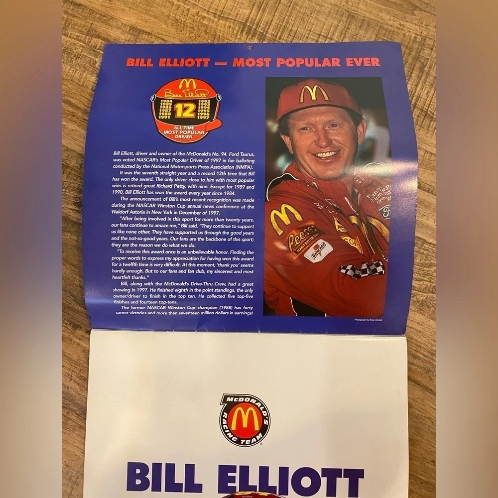 Vintage 1999 Bill Elliott Racing Calendar. Excellent Pre owned condition.